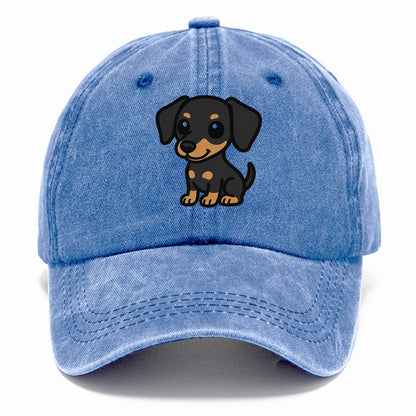 miniature pinscher black and tan sitting pose portrait design Hat