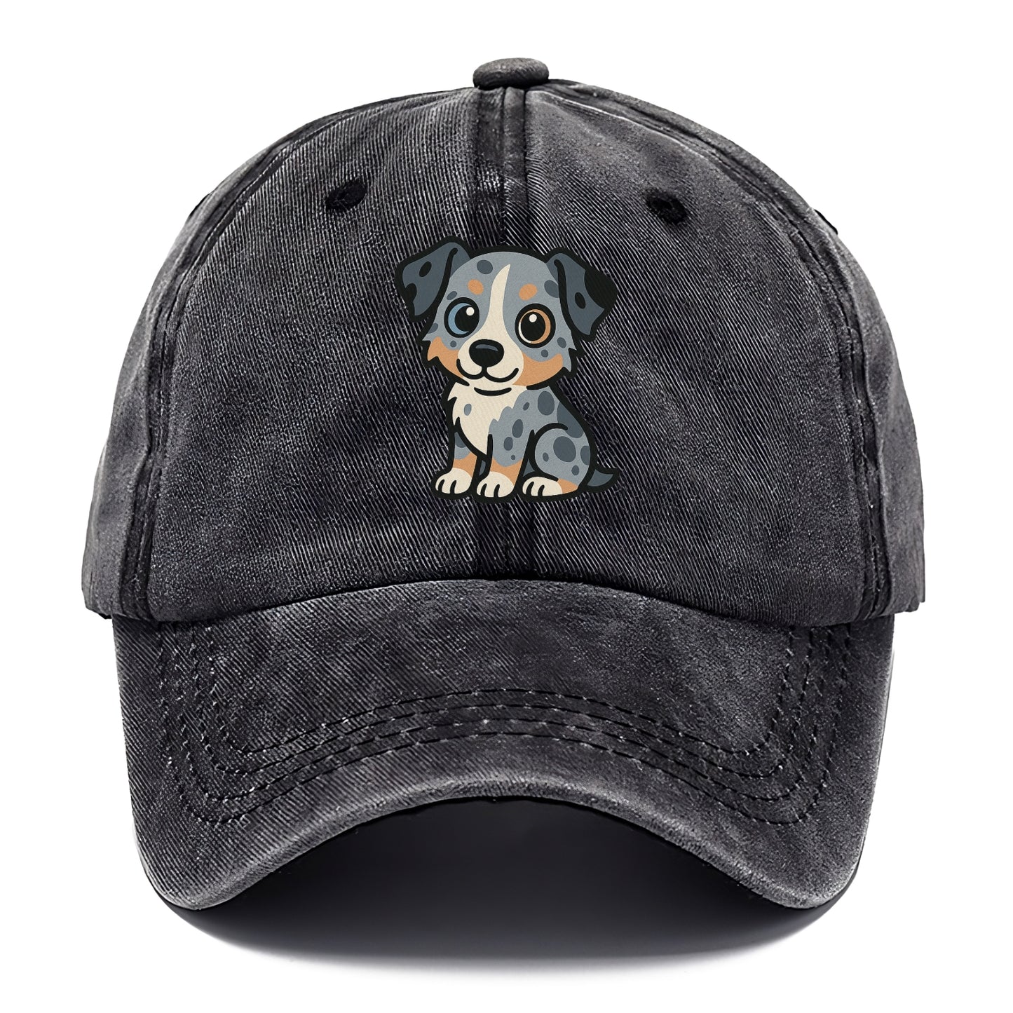 australian shepherd blue merle sitting pose with heterochromia portrait design Hat