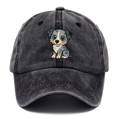 australian shepherd blue merle sitting pose with heterochromia portrait design Hat