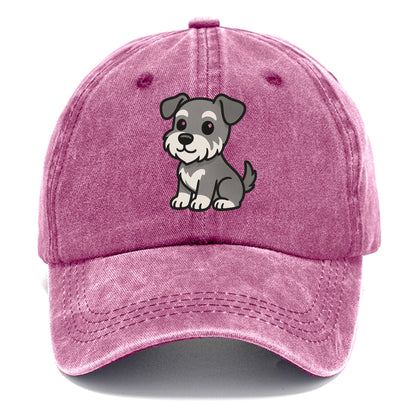 schnoodle gray and white sitting pose portrait design Hat