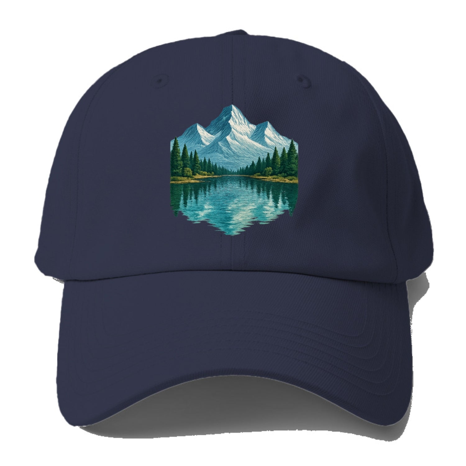 snowy mountain lake reflection design Hat