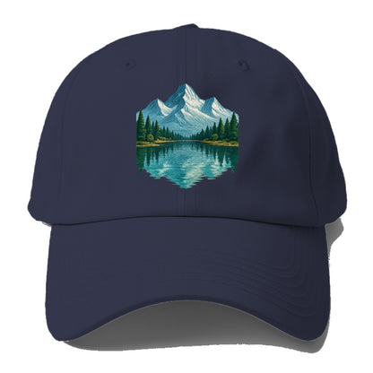 snowy mountain lake reflection design Hat