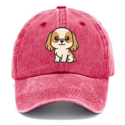 shih tzu white and gold sitting pose with long ears portrait design Hat