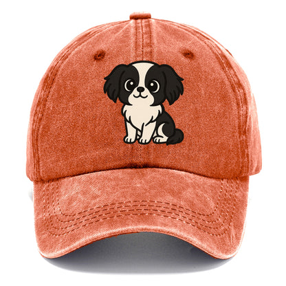 japanese chin black and white sitting pose portrait design Hat