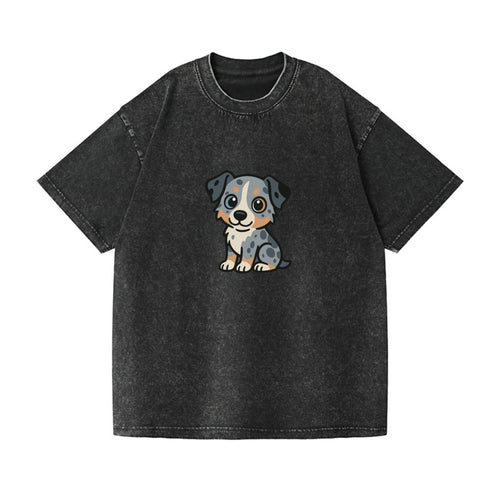 Australian Shepherd Blue Merle Sitting Pose With Heterochromia Portrait Design Vintage T-shirt