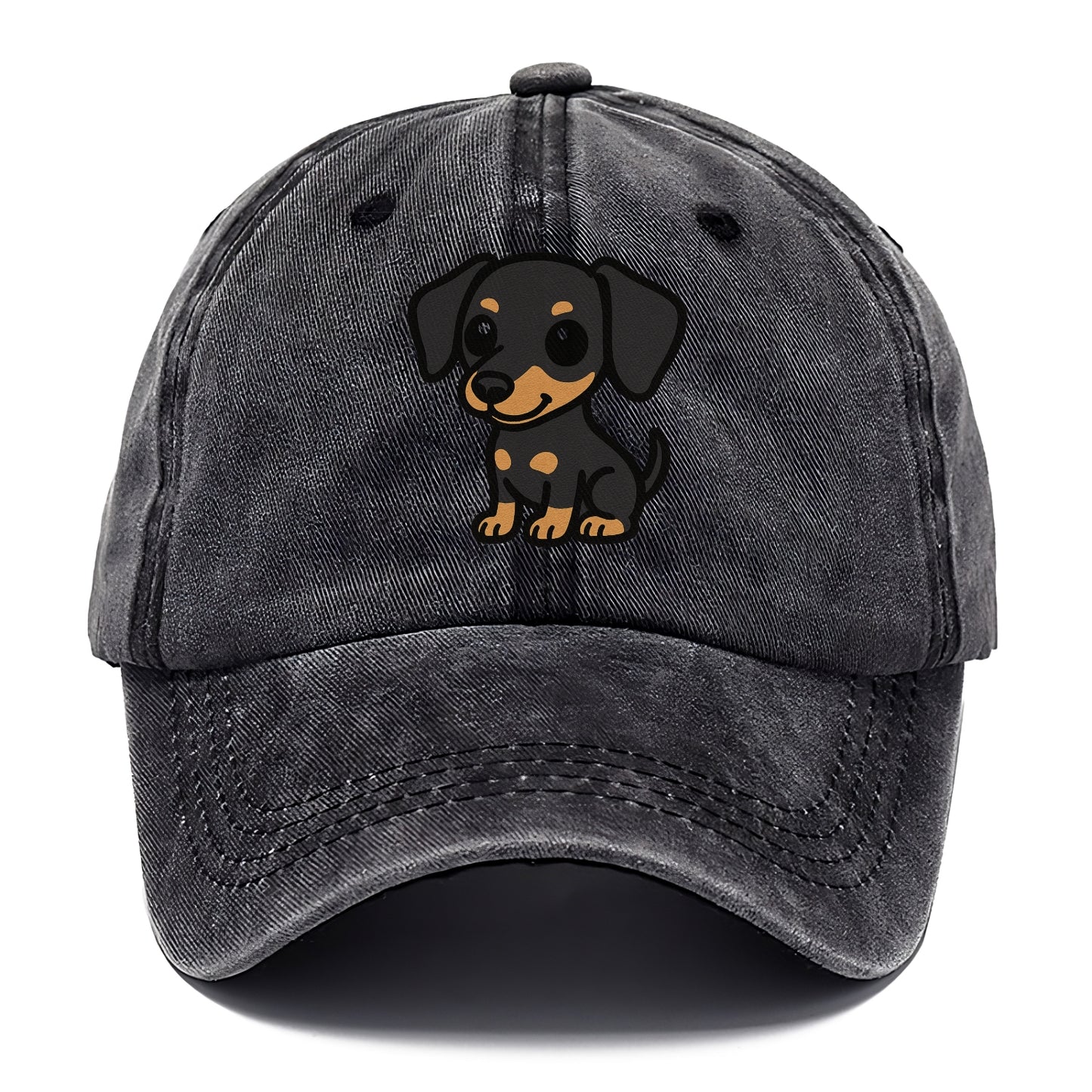 miniature pinscher black and tan sitting pose portrait design Hat