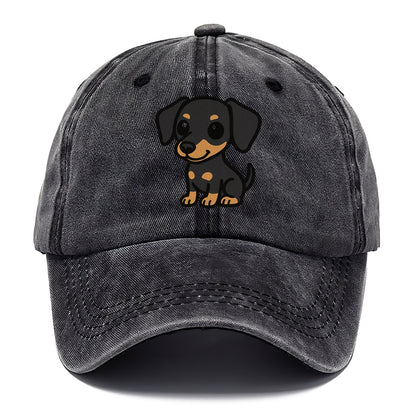 miniature pinscher black and tan sitting pose portrait design Hat
