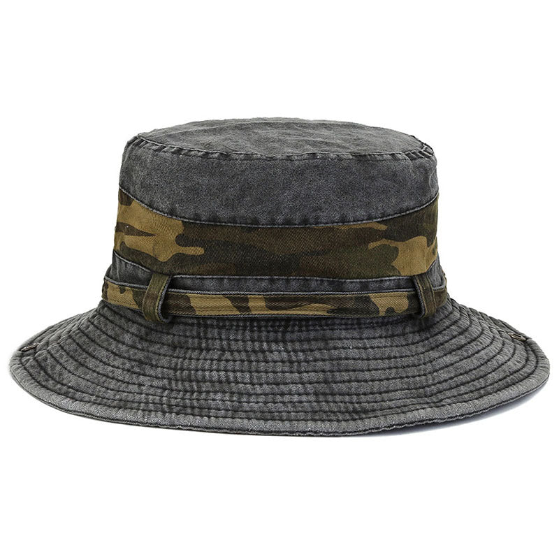 Sombrero para el sol, sombrero Boonie, sombrero de cubo de algodón lavado, plegable, para pesca al aire libre, sombrero de caza, correa ajustable para la barbilla para hombres y mujeres
