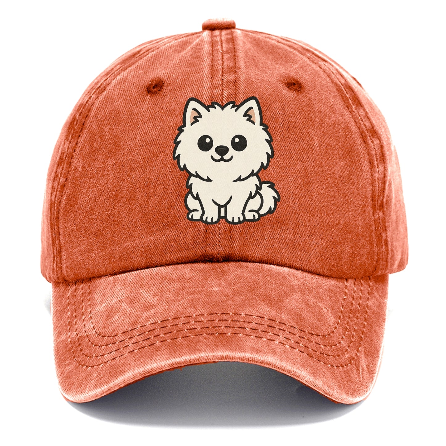 pomeranian white fluffy sitting pose portrait design Hat