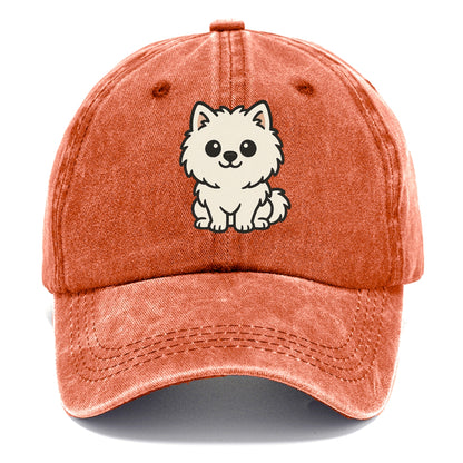 pomeranian white fluffy sitting pose portrait design Hat