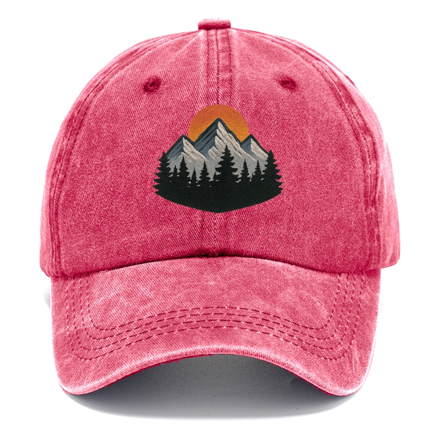 mountain sunset pine forest embroidery Hat