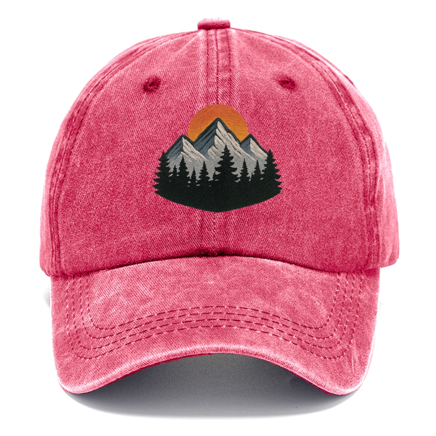 mountain sunset pine forest embroidery Hat