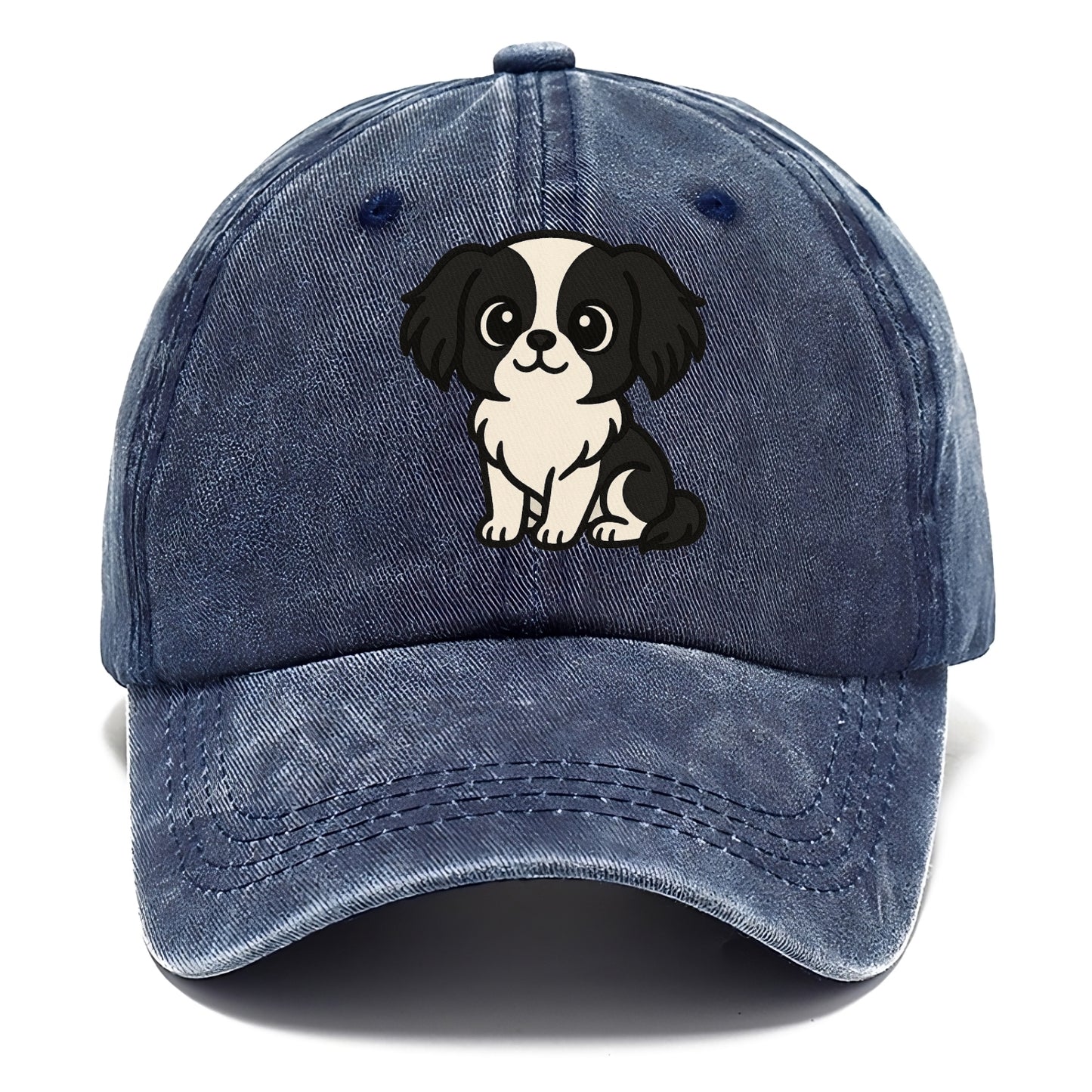 japanese chin black and white sitting pose portrait design Hat
