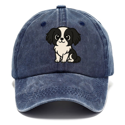 japanese chin black and white sitting pose portrait design Hat