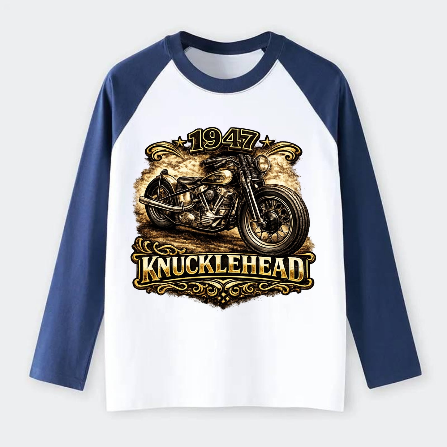 1947 Knucklehead Bobber - Raglan Long Sleeve T-Shirt