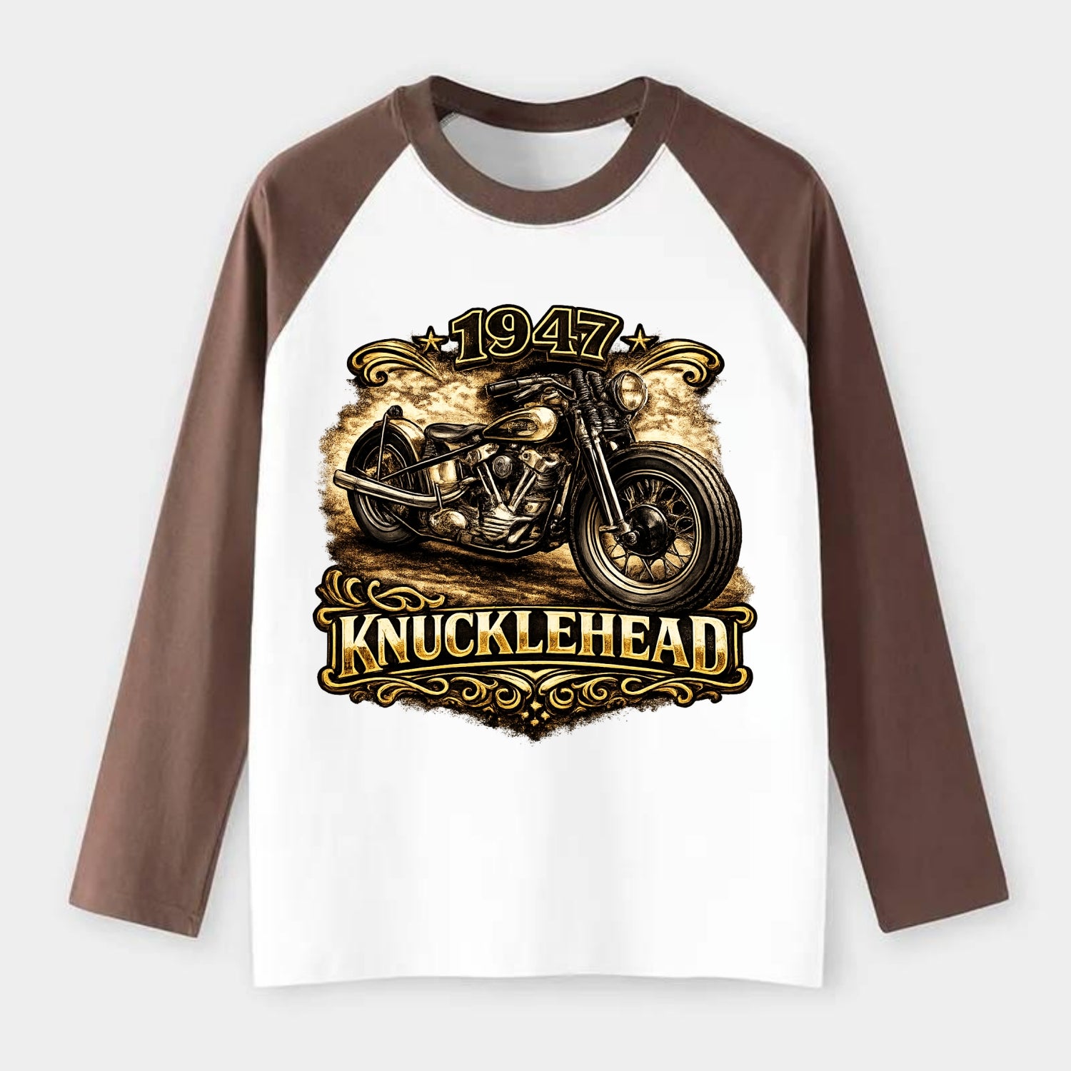 1947 Knucklehead Bobber - Raglan Long Sleeve T-Shirt