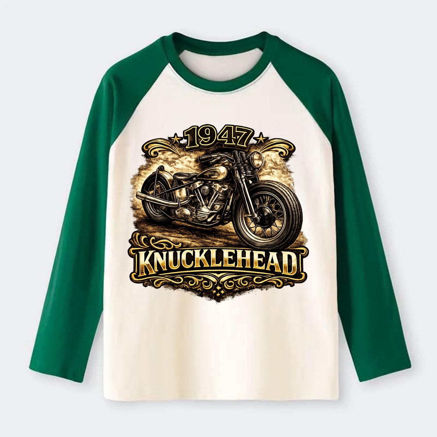 1947 Knucklehead Bobber - Raglan Long Sleeve T-Shirt