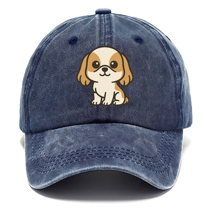 shih tzu white and gold sitting pose with long ears portrait design Hat