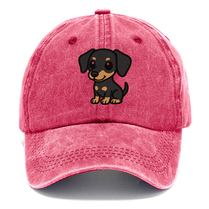 miniature pinscher black and tan sitting pose portrait design Hat