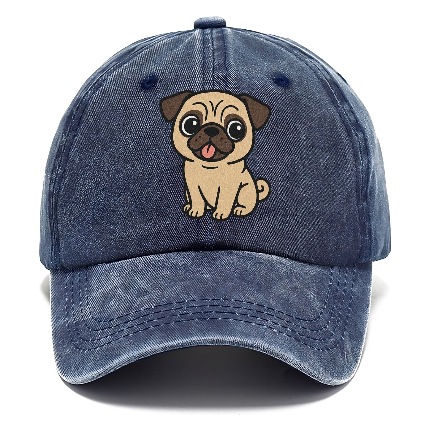 pug tilted head with tongue out portrait design Hat