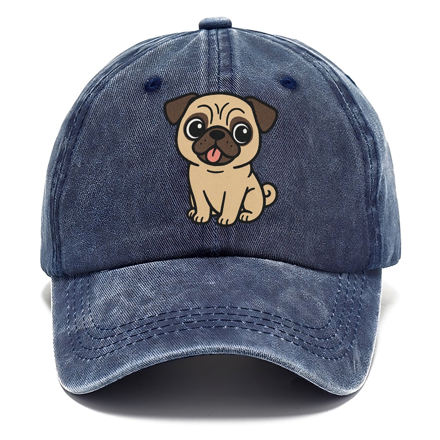pug tilted head with tongue out portrait design Hat