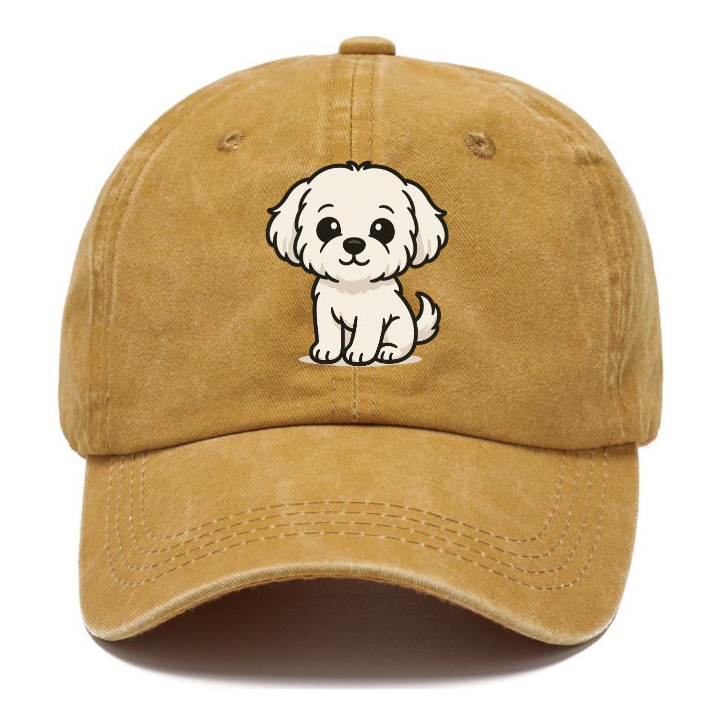 maltese pure white fluffy sitting pose portrait design Hat