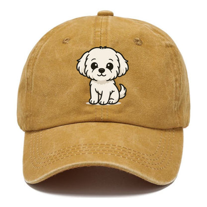 maltese pure white fluffy sitting pose portrait design Hat