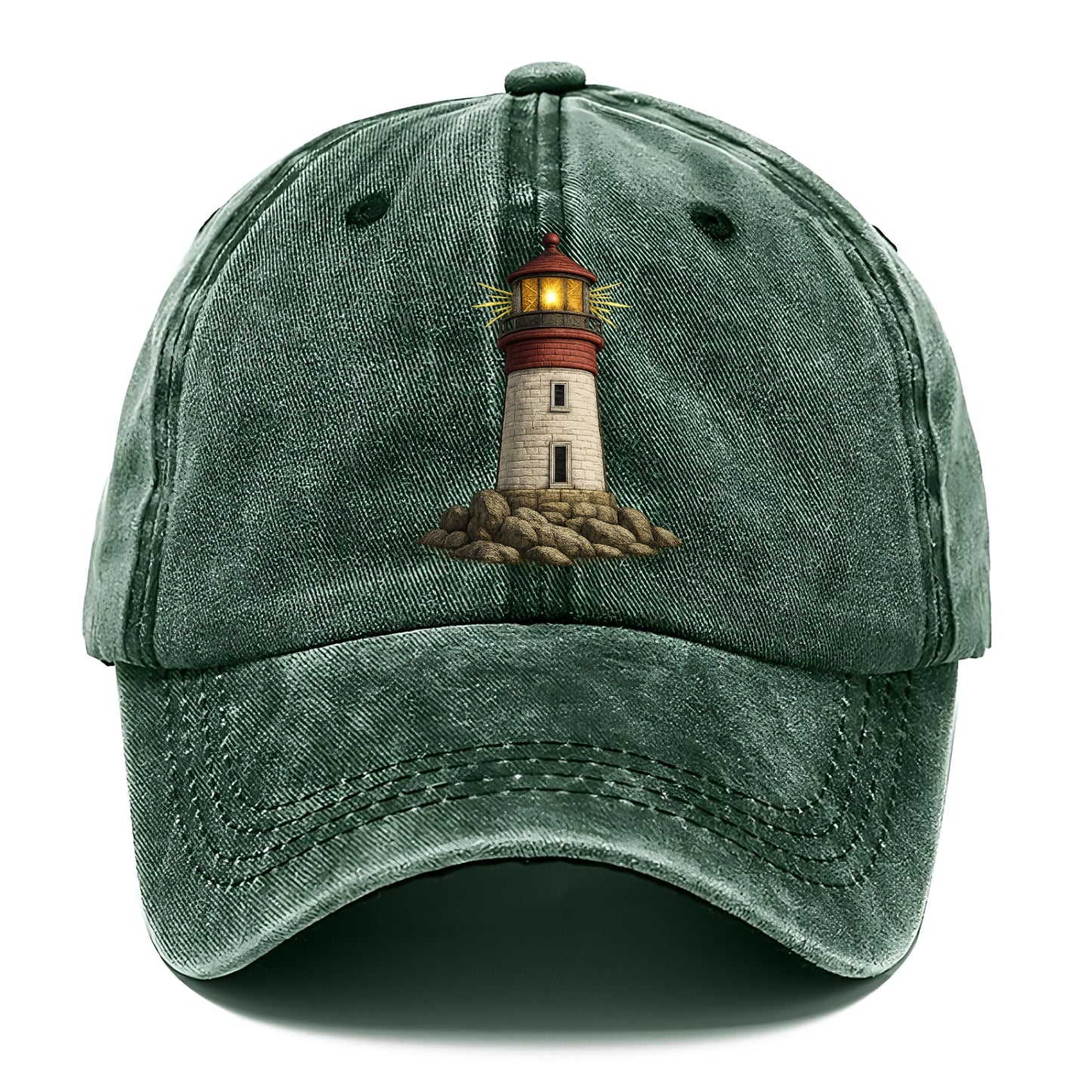 illuminated lighthouse on a rocky shore Hat
