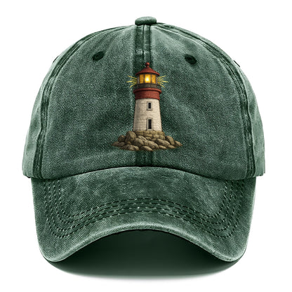 illuminated lighthouse on a rocky shore Hat