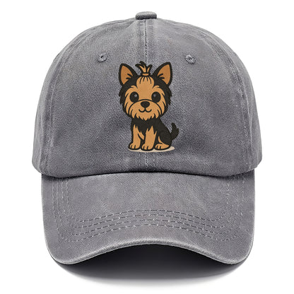 yorkshire terrier brown and black with top knot portrait design Hat