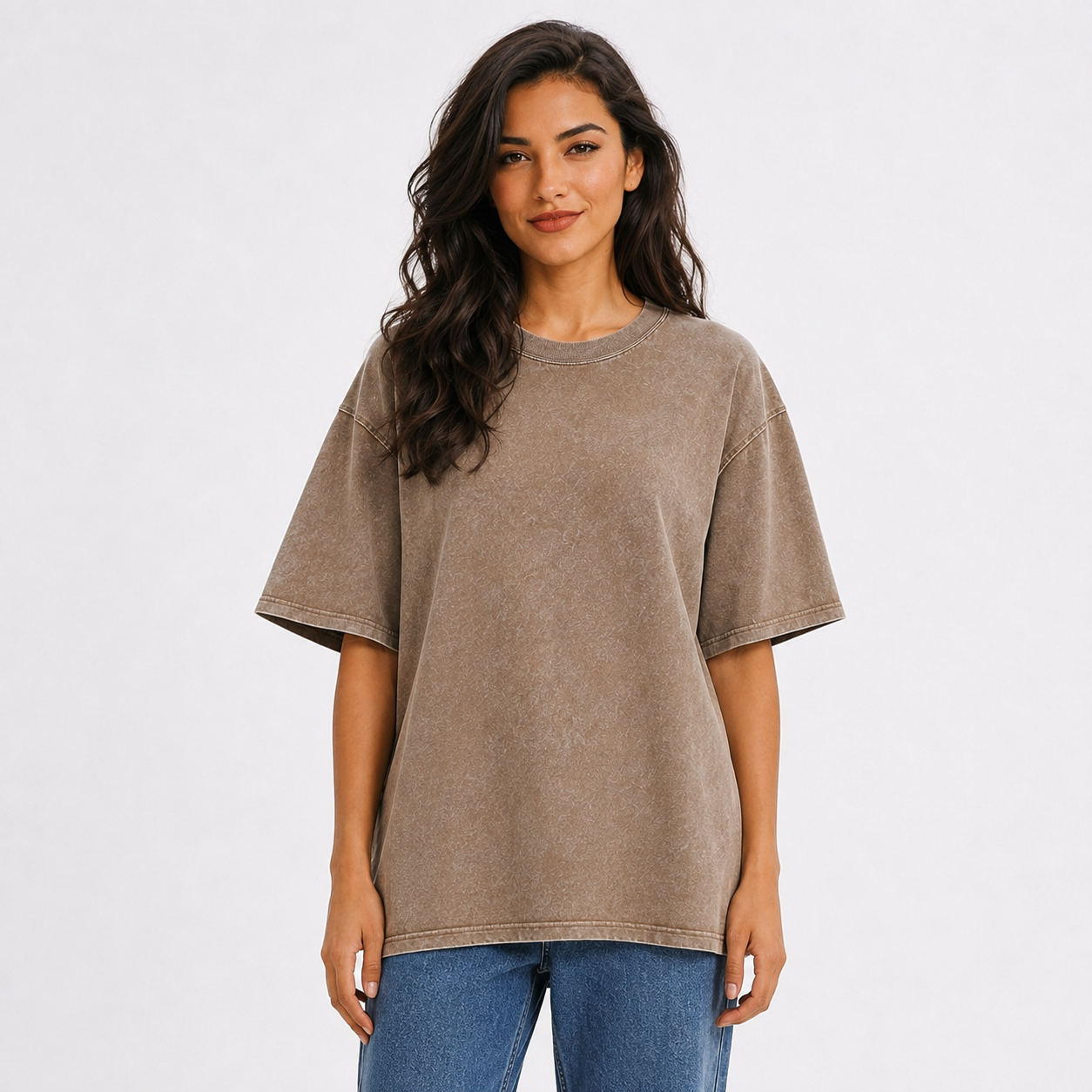 Vintage Style Dachshund Print Vintage T-shirt – brown worn by a model