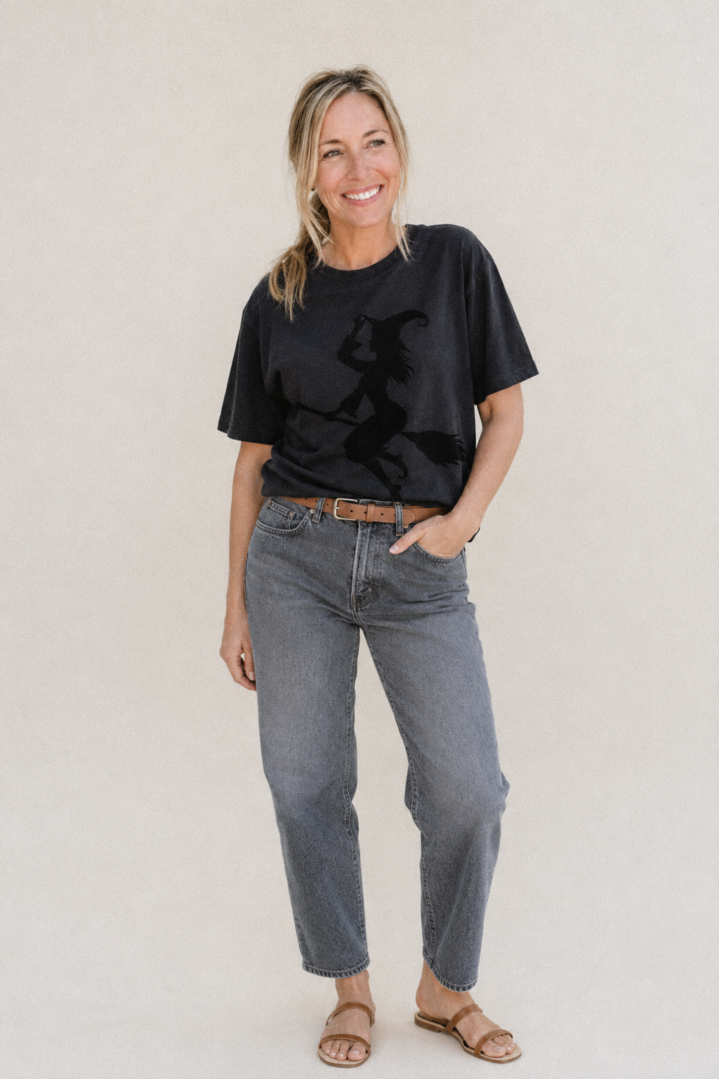 202308151409 Witch On Broom 4 Classic T-shirt – studio model photo