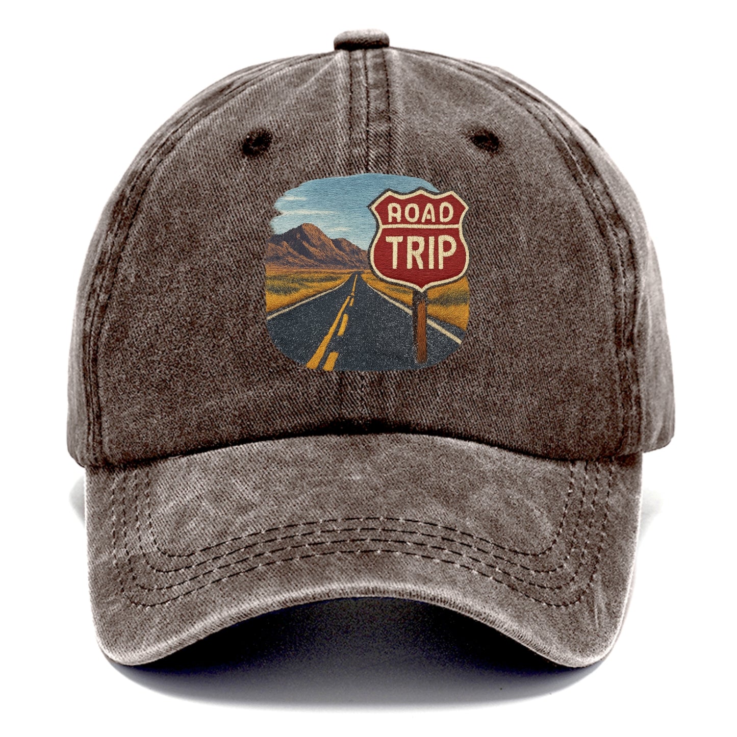 american road trip scenic embroidery Hat