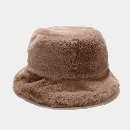 "Retro Chic Fleece Bucket Hat for Women: Cozy Style with a Touch of Japanese Influence, Perfect for Autumn and Winter Wardrobe" Khaki Hat - Size undefined