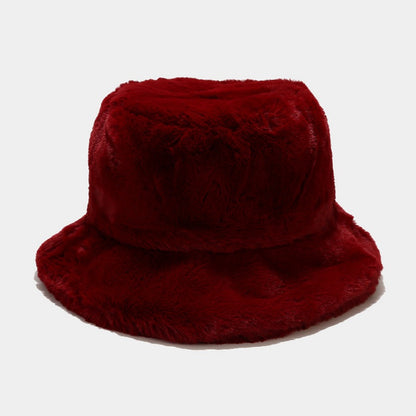 "Retro Chic Fleece Bucket Hat for Women: Cozy Style with a Touch of Japanese Influence, Perfect for Autumn and Winter Wardrobe" Wine Red Hat - Size undefined