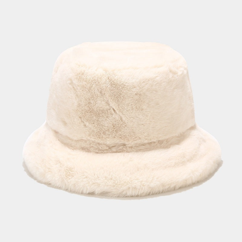 "Retro Chic Fleece Bucket Hat for Women: Cozy Style with a Touch of Japanese Influence, Perfect for Autumn and Winter Wardrobe" Off White Hat - Size undefined