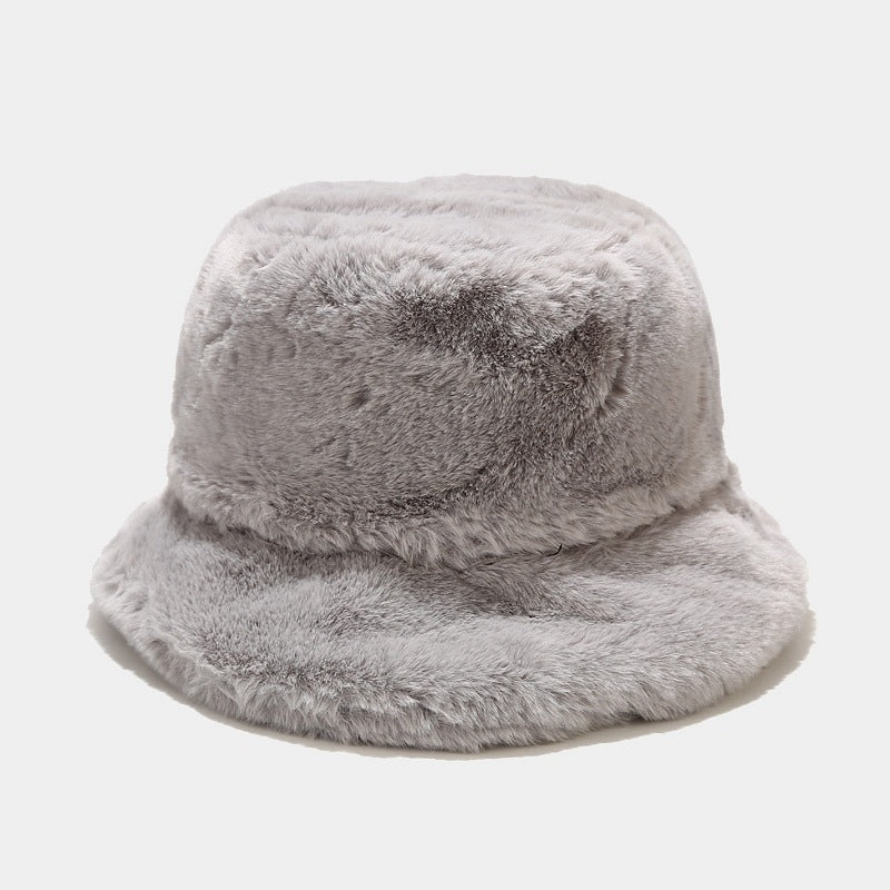 "Retro Chic Fleece Bucket Hat for Women: Cozy Style with a Touch of Japanese Influence, Perfect for Autumn and Winter Wardrobe" Grey Hat - Size undefined