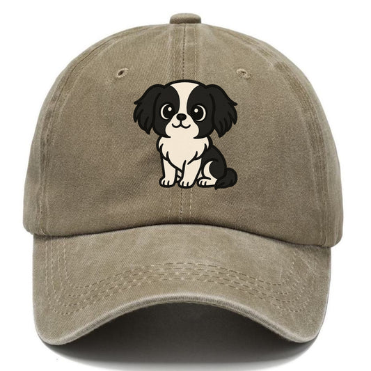 japanese chin black and white sitting pose portrait design Hat