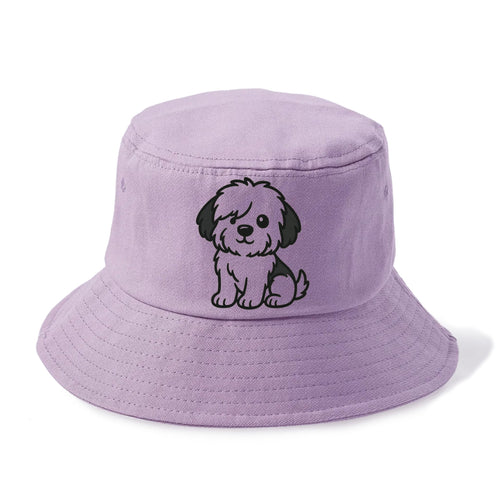 Old English Sheepdog Black And White Fluffy Sitting Pose Portrait Design Bucket Hat