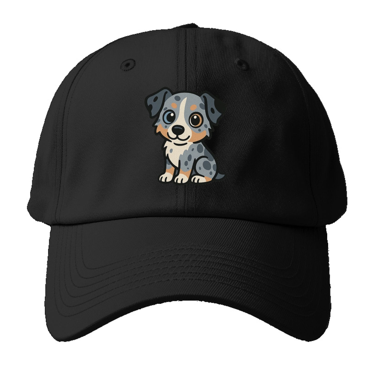 australian shepherd blue merle sitting pose with heterochromia portrait design Hat
