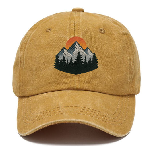 mountain sunset pine forest embroidery Hat