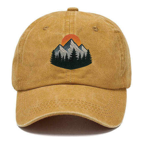 Mountain Sunset Pine Forest Embroidery Classic Cap