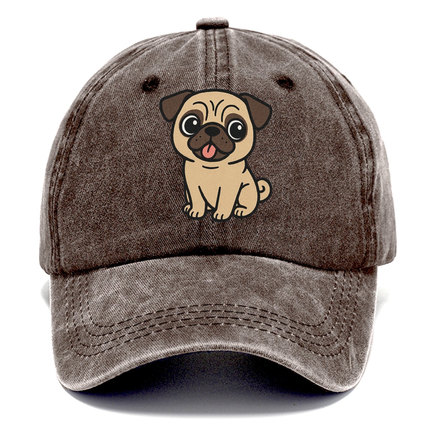 pug tilted head with tongue out portrait design Hat