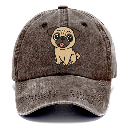pug tilted head with tongue out portrait design Hat