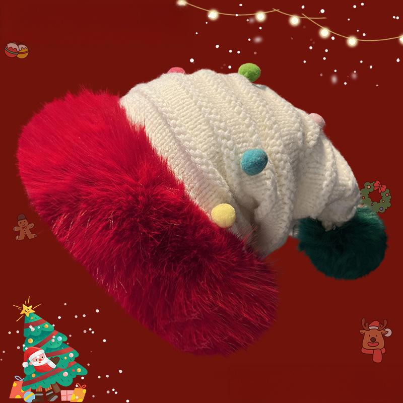 Christmas Knit Beanie with Antlers – Faux Rabbit Fur, Ear Warmers, Wide Brim for Outdoor Commute & Gatherings