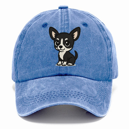 chihuahua black and white sitting pose portrait design Hat
