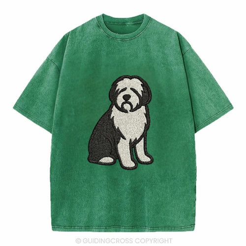 Old English Sheepdog Black And White Pose Vintage T-shirt