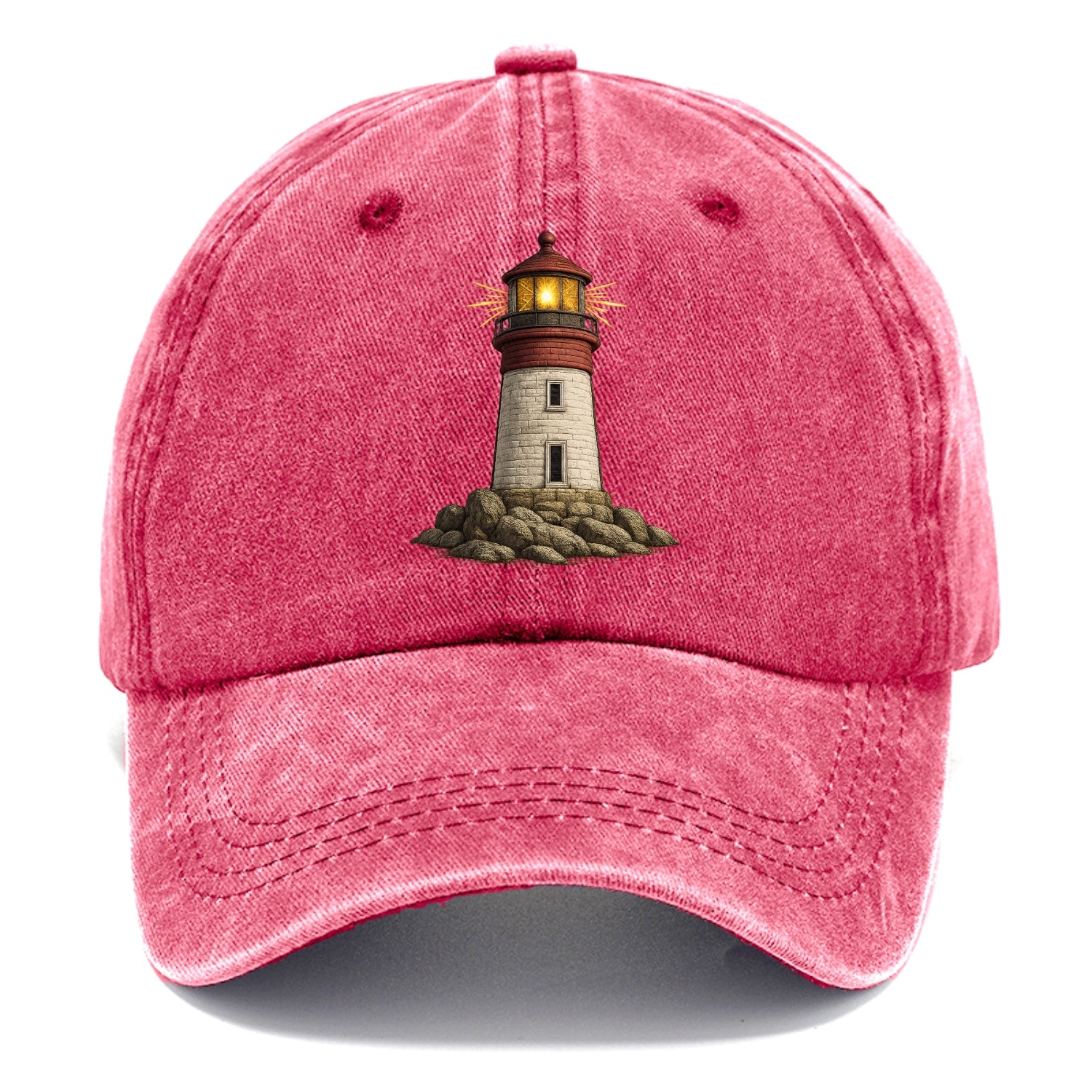 shining lighthouse on a rocky shore Hat