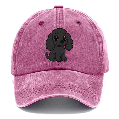 cocker spaniel black sitting pose with long ears portrait design Hat