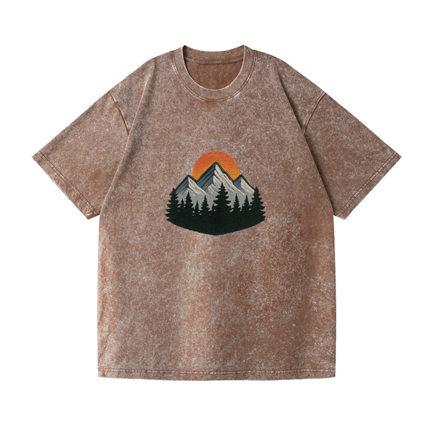 mountain sunset pine forest embroidery Hat